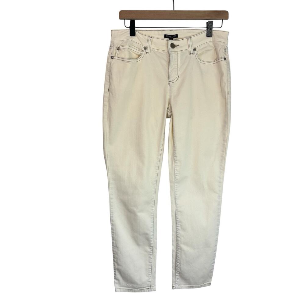 Eileen Fisher Womens Jeans 8 P‎ Off White Slim Straight Stretch Preppy Cotton